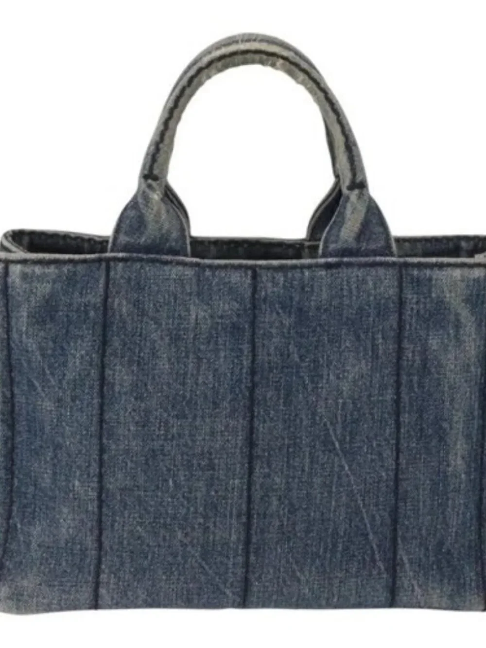 PRADA Canapa PM Hand Bag Denim Blue Gold Auth - Picture 2 of 16